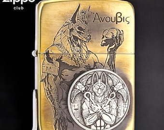 Anubis Egyptian Lighter – Gold Metal Ancient Mythology Design, Windproof Flip Top Collectible