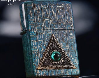 Mystic Eye Pyramid Art Lighter | Ancient Symbols Metal Collectible | Fantasy Display Piece | Unique Gift for Him