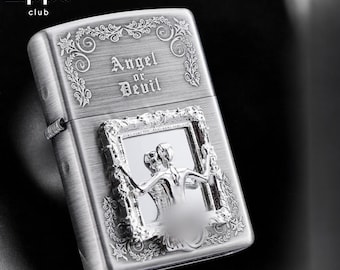 Vintages Ölfeuerzeug - Engel oder Teufel Design, winddichtes Metallfeuerzeug, gotisches Taschenfeuerzeug-Geschenk