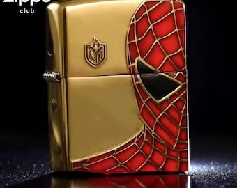 Encendedor Zippo dorado: Spider Hero grabado, resistente al viento, fabricado en EE. UU.