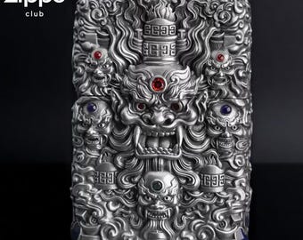 Mythic Demon Guardian 3D Brass Lighter Case – Hand-Carved Collector’s Edition