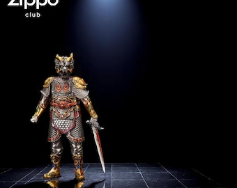 Zapalniczka w zbroi samuraja 3D Dragon – metalowa rzeźba wojownika • Ręcznie robiona latarka z możliwością ponownego napełnienia • Prezent dla kolekcjonera fantasy