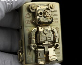 Briquet Bearbrick Mecha en laiton • Gravure de robot mécanique 3D • Cadeau de collection steampunk