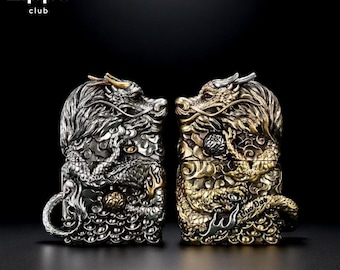 Metalowe etui na zapalniczkę 3D Dragon | Wysokiej jakości, ręcznie rzeźbiony wzór kolekcjonerski z wysokim reliefem