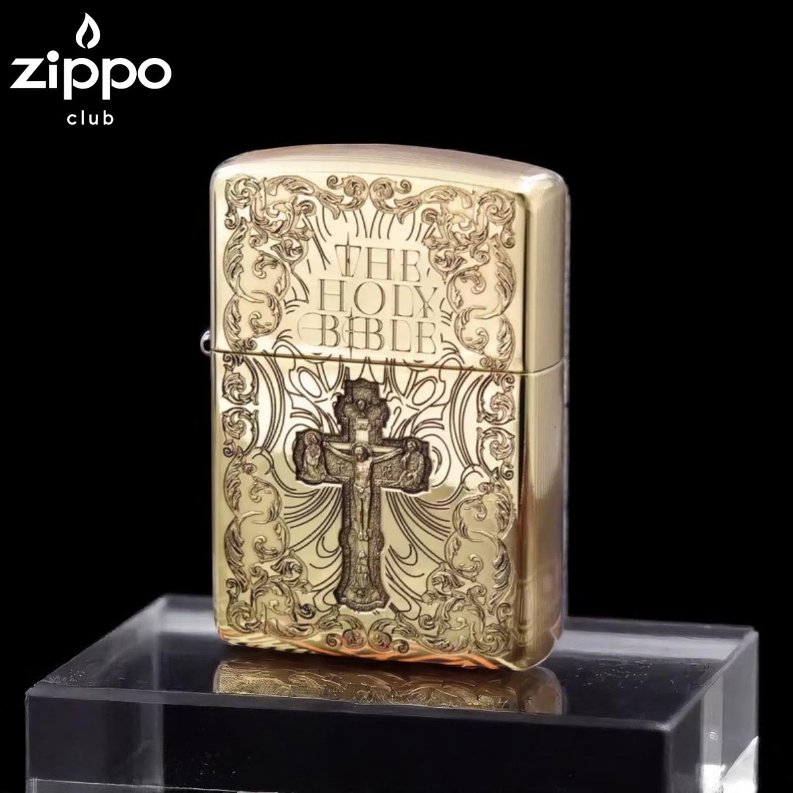 Holy Bible Engraved Zippo-style Lighter – Gold Vintage Cross