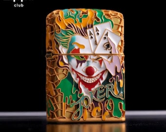 Joker-Themed Brass Zippo Lighter: Colorful Clown Design