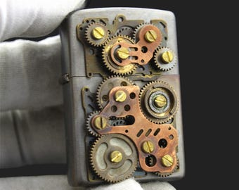 Briquet Steampunk Zippo : design vintage en laiton, fabriqué aux États-Unis
