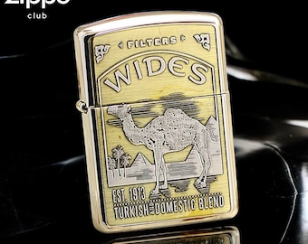 Accendino antivento in ottone vintage - Accendino tascabile in metallo da collezione con incisione Camel Desert, regalo