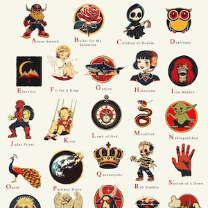 Metal Bands Alphabet Poster – Digital Download | Rock Art Print | Metalhead Gift | Music Room Decor