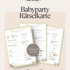 Puzzle de baby shower (PDF) à imprimer – Jeu de baby shower avec conseils et prédictions sur la date d'accouchement, le poids et la couleur des cheveux
