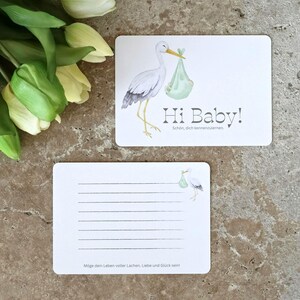 Glückwunschkarte zur Geburt mit Storch - "Hi Baby! - liebevoller Spruch & Platz für persönliche Worte - Babykarte zur Geburt
