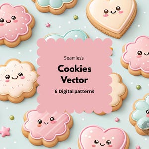 Süßes Kawaii Cookie Muster – Nahtloses digitales Papier für Scrapbooking & Stoff – Druckbarer Hintergrund