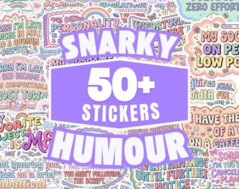 Snarky Humor Stickers Bundle, 50+ Printable Funny Quote Stickers, Sarcastic Pastel Digital Sticker Designs