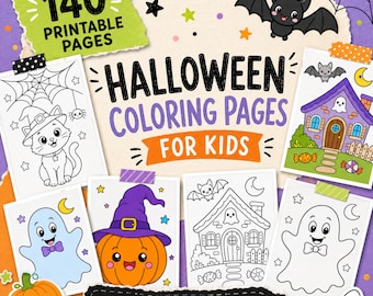 Kids Halloween Coloring Pages, 140 Cute Printable Designs, Easy Spooky Activity Bundle
