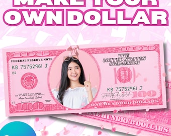 Prop Money Template - Personalized Pink in Canva, Photo Booth Party Favor, Add Photo, Digital