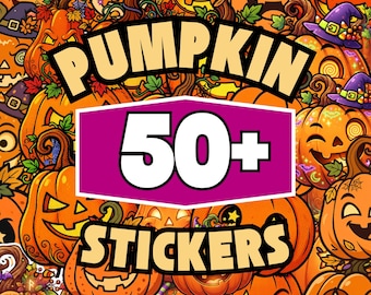 Pumpkin Sticker Bundle, 50 Plus Cute Carved Faces, Printable Autumn Craft Graphics