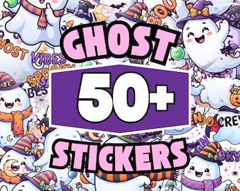 Ghost Sticker Bundle, 50 Plus Cute Spooky Characters, Printable Craft Graphics, Digital Artwork