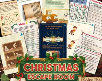 Save Santa Printable Christmas Escape Room DIY Puzzle Kids, Audlts & Teens Families Classrooms Parties