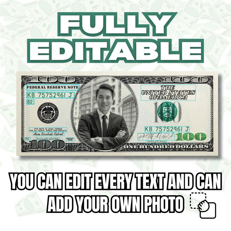 Dollar Bill Template - Personalized in Canva, Funny Prop Money, Add ...