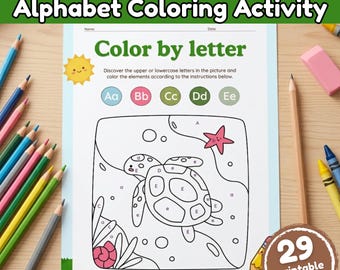Alphabet Coloring Activity Printable, Color by Letter Worksheets, Preschool Letter Recognition PDF, 29 Pages A4