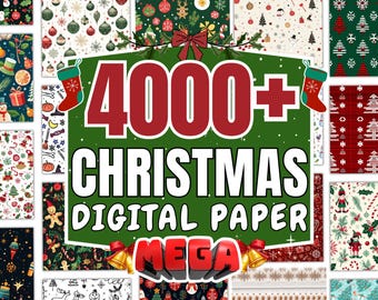 Mega Bundle di 4000 fogli di carta digitale natalizia / Babbo Natale kawaii / Elfo / Motivi senza soluzione di continuità 12x12 / Sfondi per album / Sublimazione e artigianato