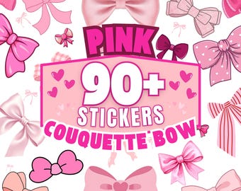 Coquette Bow PNG Bundle 90+ Pink Bow Clipart, Cute Girly Sticker Pack, Feminine Aesthetic Graphics, Sublimation Designs, Instant Download