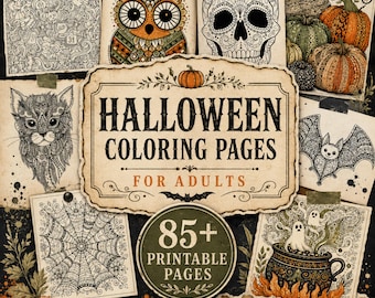 Adult Halloween Coloring Pages, 85 Plus Detailed Printable Designs, Spooky Autumn Activity Bundle