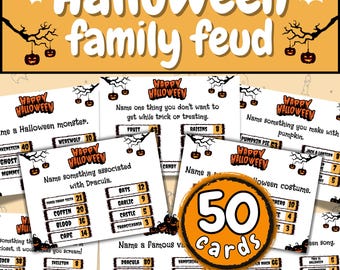 Family Feud Game - Halloween, 50+ Printable Question Cards with Score Sheets, PDF Download & Strikes