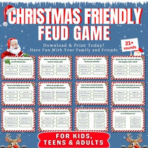 Christmas Friendly Feud, Printable Family Feud, Fun Feud Game, Family Group Game Night, Party Activity, Xmas Friendly Feud For Kids & Adults