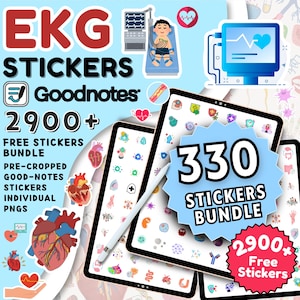 EKG Digital Stickers for Goodnotes – 330+ Pre-Cropped Heart & Cardiology Clipart PNGs, High-Quality Anatomy and Medical Study Bundle