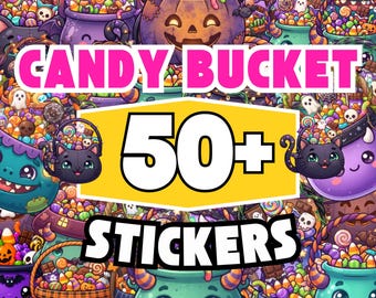 Candy Bucket Sticker Bundle, 50 Plus Cute Spooky Characters, Printable Craft Graphics