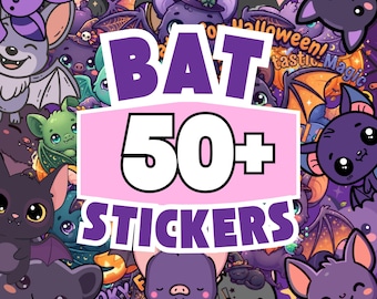 Bat Sticker Bundle, 50 Plus Cute Spooky Characters, Printable Craft Graphics, Digital Artwork