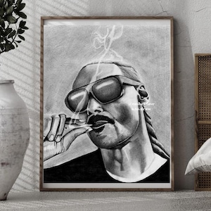 Snoop Dogg Wall Art Black and White Hip Hop Theme Gift For Him Snoop Dogg Portrait Music Theme Masculine Man Cave Decor Dorm Room