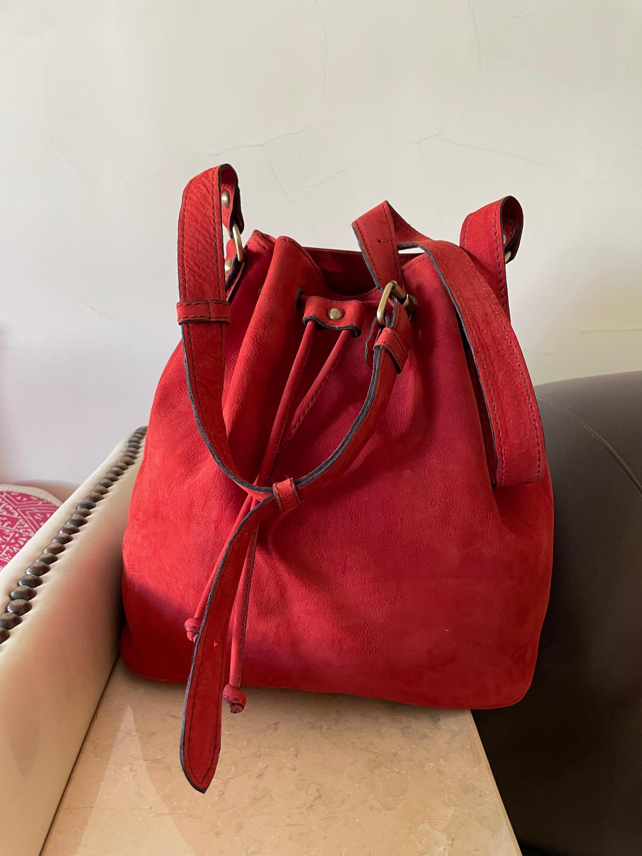 Red Suede Bucket Bag with Ethnic Pattern HAUTE HIPPIE Suede Fringe Deep Burgundy | Mercari main image 2