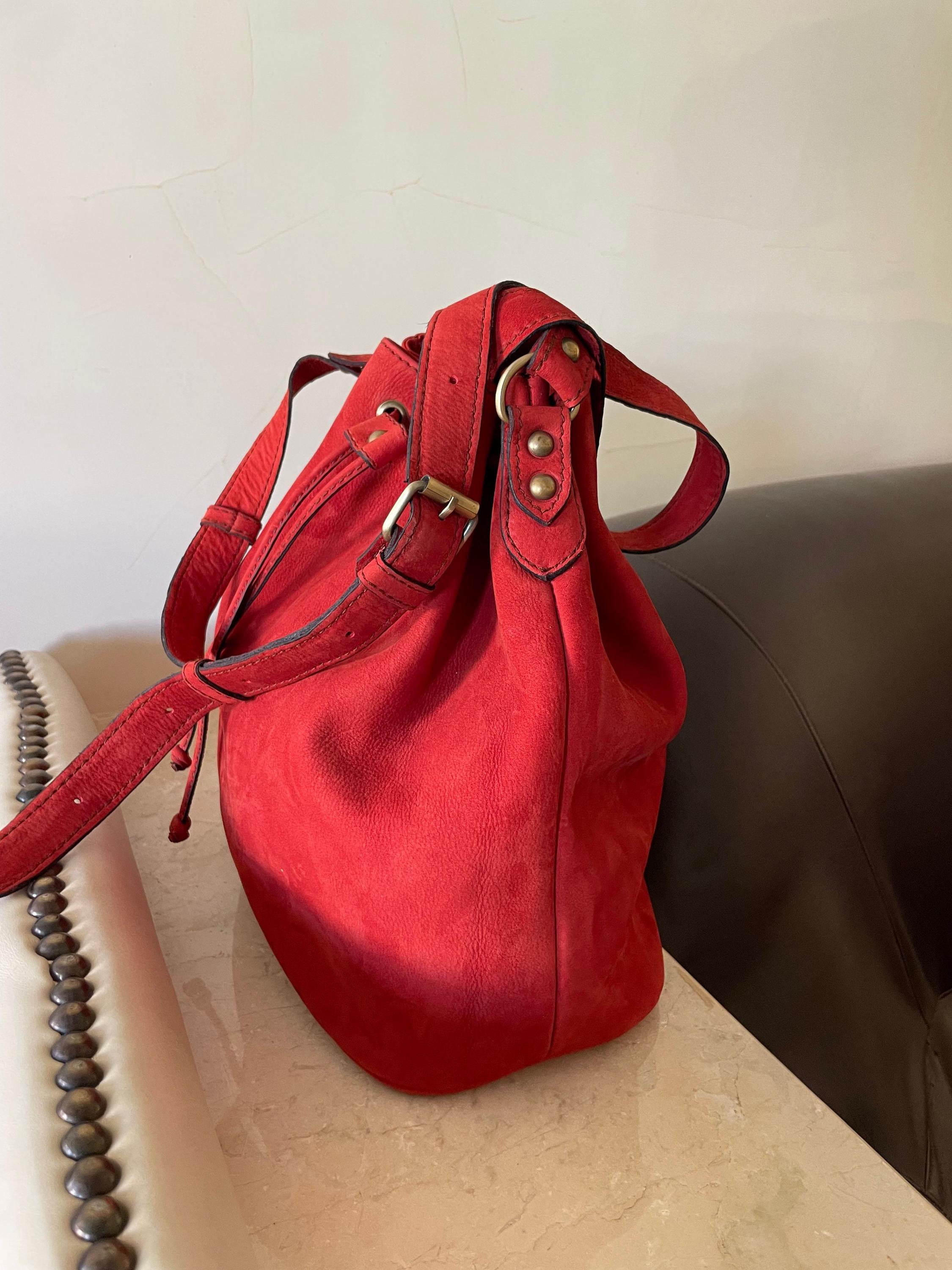 Red Suede Bucket Bag with Ethnic Pattern HAUTE HIPPIE Suede Fringe Deep Burgundy | Mercari main image 3