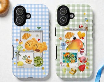 Kawaii Gingham Collage Tough MagSafe Phone Case, Korean Retro Cover, iPhone 17