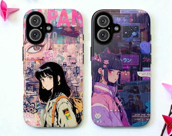 Japanese Manga Girl Collage Tough MagSafe Phone Case, Japan Anime Moodboard, iPhone 17