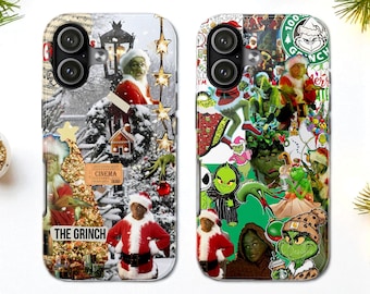 Winter Grinch Moodboard Tough MagSafe Phone Case, Grinchmas Holiday Cover, iPhone 17