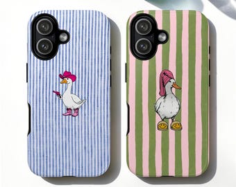 Striped Denim Duck MagSafe Tough Phone Case, Summer Cowboy Goose Meme Cover, iPhone 17