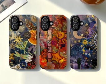 Vintage Whimsy Artistic Moodboard Tough Phone Case, Dreamy Boho Collage, iPhone 17 16, Samsung