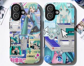 Digital Anime Girl Collage Tough MagSafe Phone Case, Kawaii Frutiger Aero Cover, iPhone 17