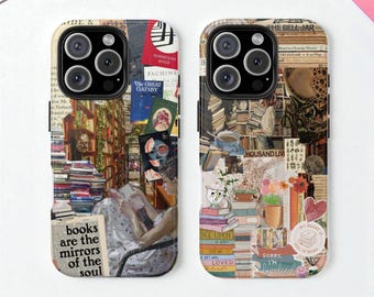 Autumn Bookish Moodboard Tough MagSafe Phone Case, Fall Book Club Girl Cover, iPhone 17