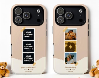 Personalized Couple Polaroid Photo Tough MagSafe Phone Case, Custom 3 Photo Collage, iPhone 18