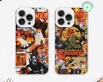 Spooky Ghost Moodboard MagSafe Phone Case, Halloween Bat Collage, iPhone 16 & Samsung S25