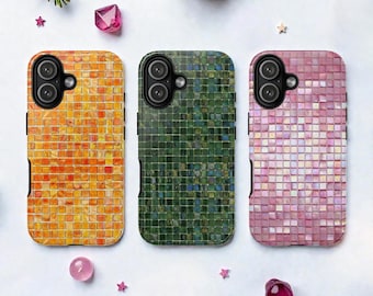 Retro Mosaic Tile Tough MagSafe Phone Case, Vintage Ceramic Art Cover, iPhone 17