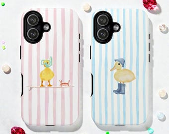 Pink Striped Duck MagSafe Tough Phone Case, Summer Goose Meme Cover, iPhone 17 pro