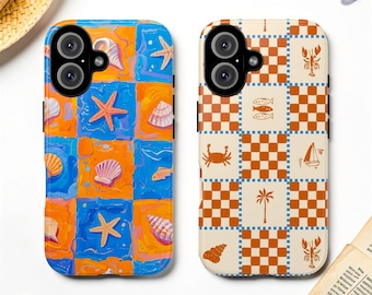 Coquette Orange Summer Tough MagSafe Phone Case, Checkered Italian Summer, iPhone 17 & Samsung S26