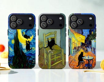 Van Gogh Tough MagSafe Phone Case, Cat Meme Funny Painting Parody, iPhone 17