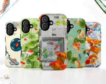 Retro Japanese Goldfish Collage Tough MagSafe Phone Case: Koi Fish Cover, iPhone 17