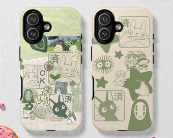 Green Cartoon Collage Tough MagSafe Phone Case, Japanese Anime Cover, iPhone 17